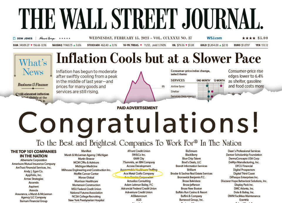 Wall Street Journal as a Best and Brightest National Award winner